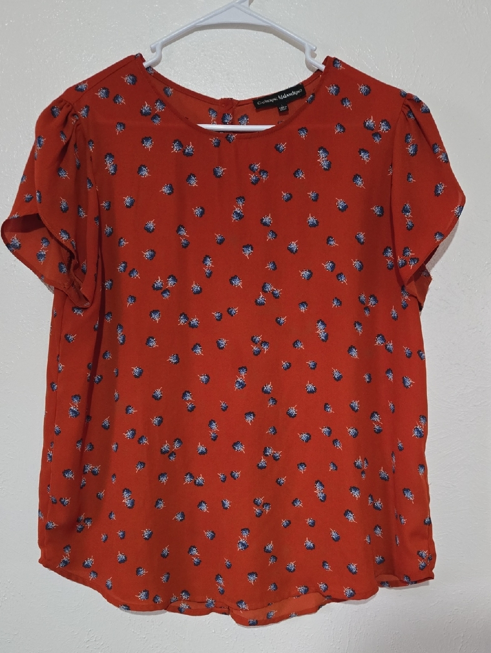 Catherine Malandrino Red-Orange Short Sleeve Floral Blouse